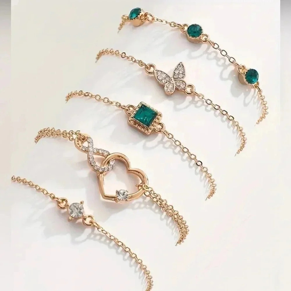 5 pcs bracelet set with rhinestone accents